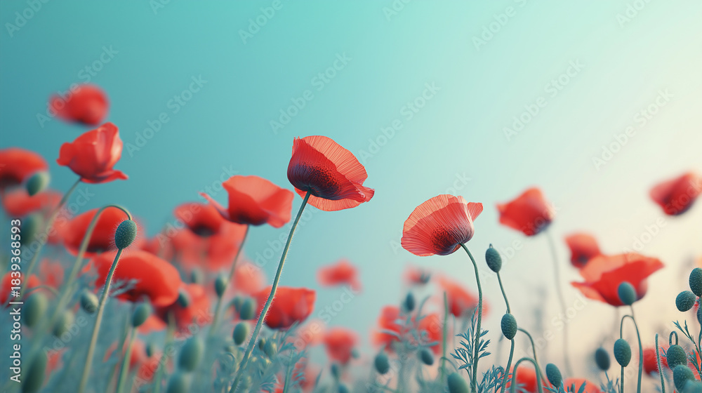 Obraz premium Poppies Red Minimalist Floral Botanical Vibrant Bright Bottom