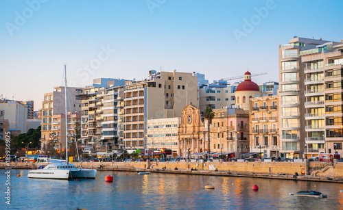 Beautiful cityscape and coast in Sliema, Malta