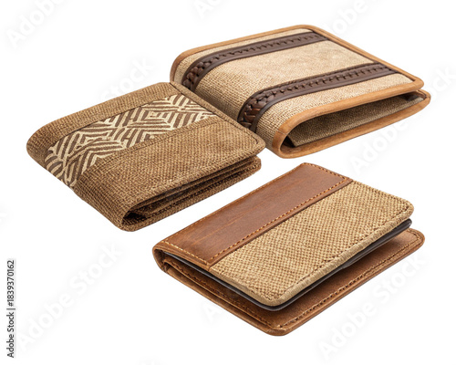 Jute wallets isolated on white background