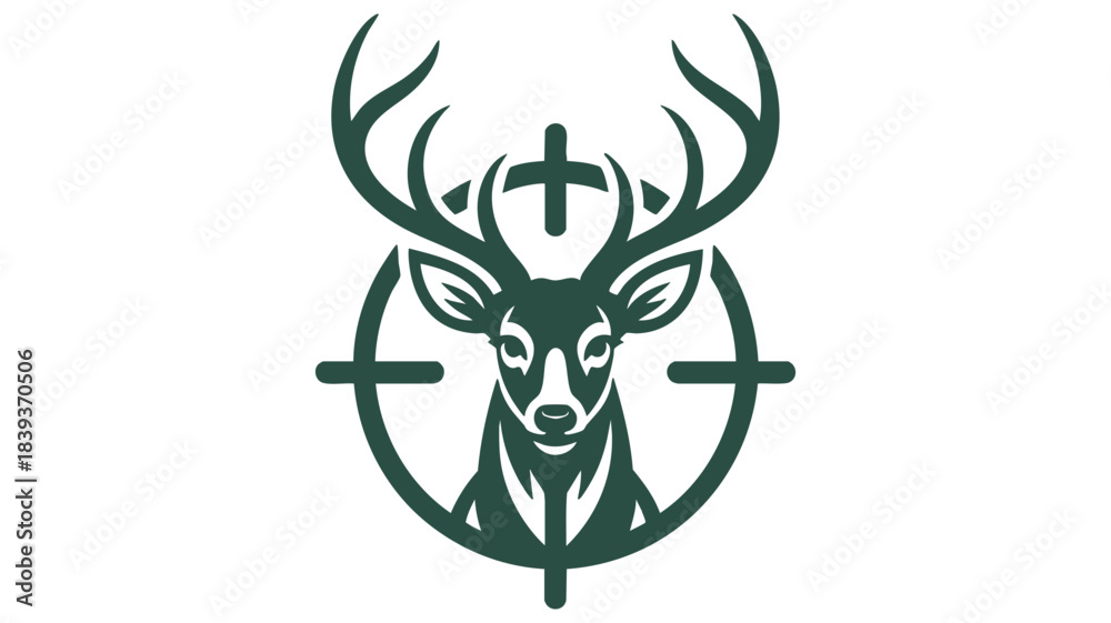 Fototapeta premium A powerful deer head with majestic antlers centered within a hunting scope icon