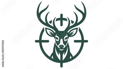 A powerful deer head with majestic antlers centered within a hunting scope icon