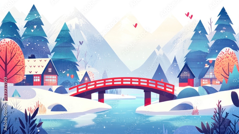 Naklejka premium Winter wonderland village scene