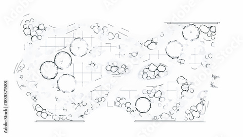 Conceptual Hand Drawn Landscape Architecture Site Plan Vector Drawing Isolated on White Background
