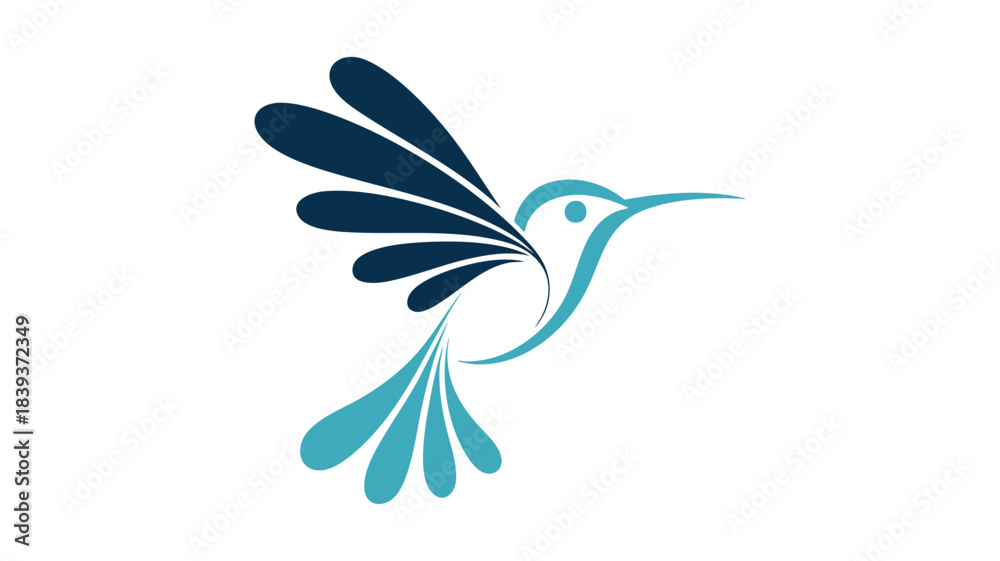 Fototapeta premium A minimalist hummingbird logo design in blue shades against a white background.