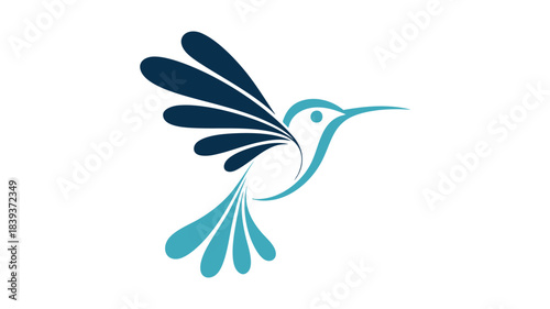 A minimalist hummingbird logo design in blue shades against a white background.