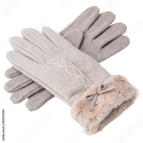 Elegant cream colored gloves with lace and bow detail