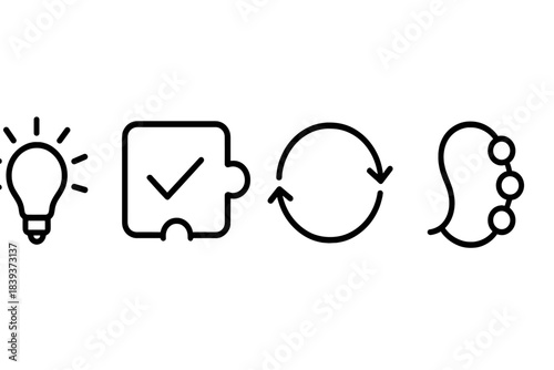 Sustainable Habit Icons. Sustainable Habit Building linear set: motivation spark tile, guided-step loop, healthy-rhythm bead.
