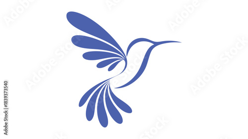 A clean and modern blue hummingbird line art logo design isolated on a white background