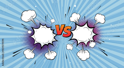 Comic book pop art background with two empty speech bubbles for a versus or battle concept with the letters VS.