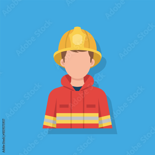 Male Firefighter Icon Flat Vector on Blue Background