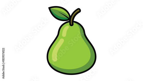 Cartoon illustration of a single green pear with stem