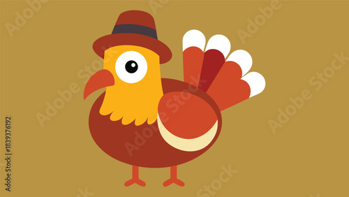 Cute cartoon turkey wearing a festive pilgrim hat