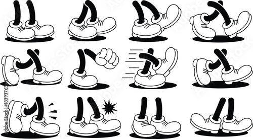 Vintage Cartoon Legs and Shoes Walking Running Slipping Motion Animation Set