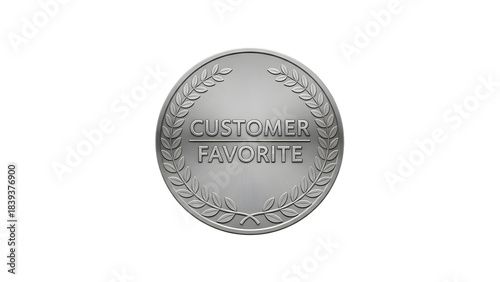Silver customer favorite award coin with laurel wreath design isolated on transparent background