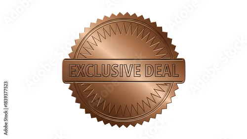 Bronze metallic seal or stamp graphic featuring a banner with the text exclusive deal isolated on transparent background