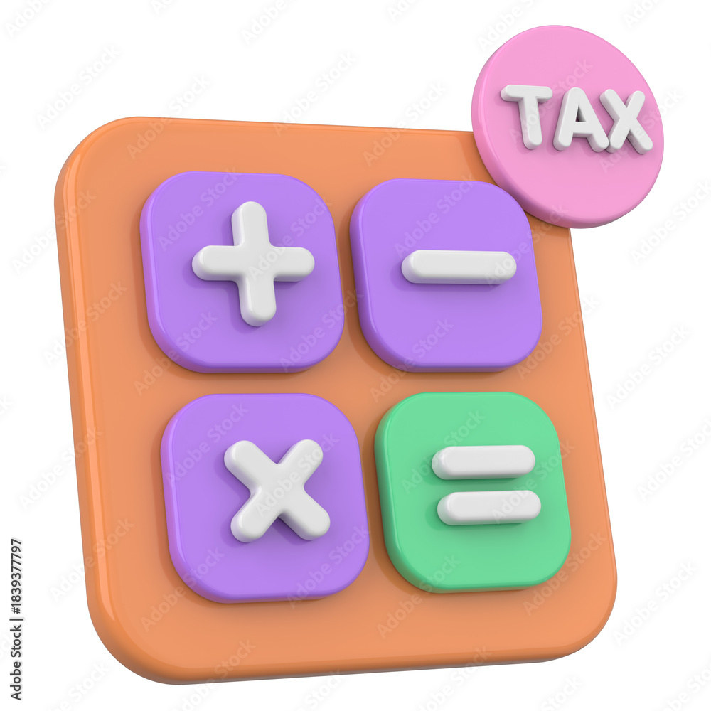 Fototapeta premium 3D Tax Icon Illustration with Calculator and Finance Elements.