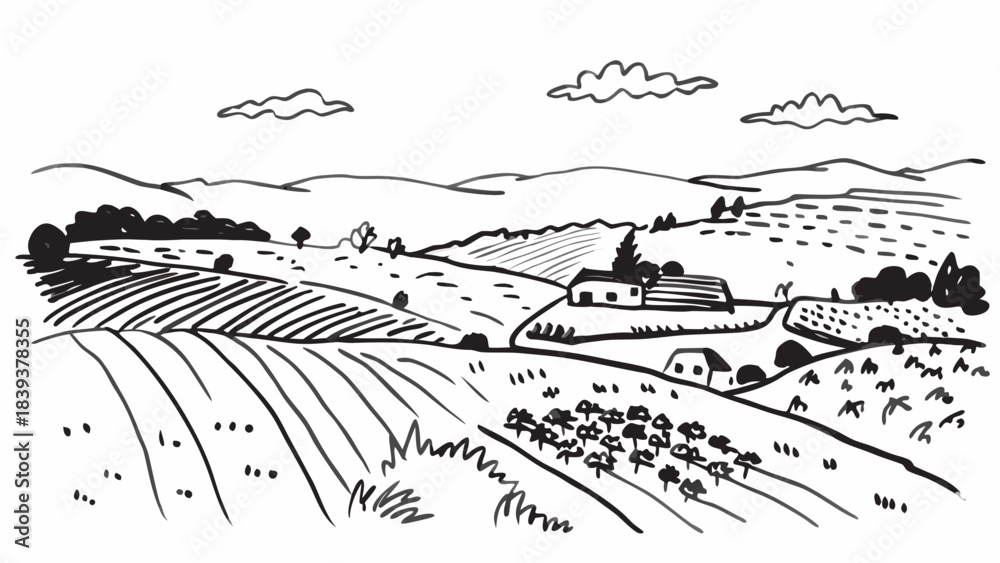 Fototapeta premium Very beautiful rolling rural hills of Vermont covered in rich autumn colors, scattered farms, and peaceful open meadows forming a harmonious seasonal scene.