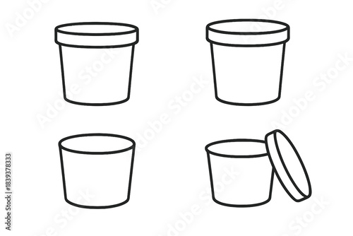 Four simple outline icons representing round food storage containers or tubs