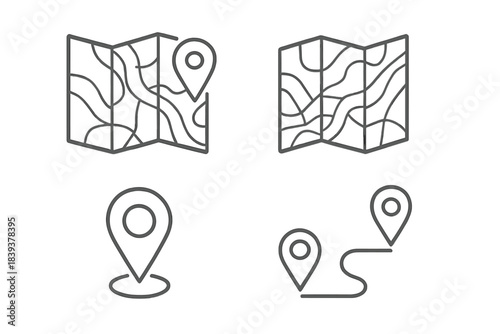 Line icons set for map location and navigation symbols