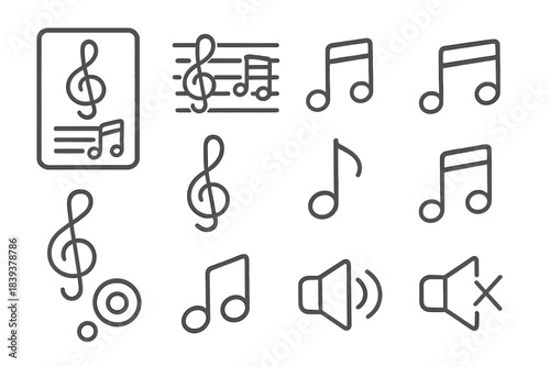 Various music symbols and notes displayed in different arrangements on a simple background