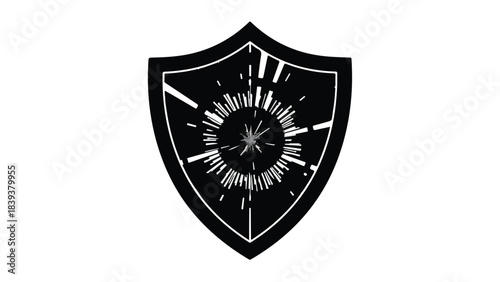 Abstract shield with radiant burst symbolizing protection, security, and innovation