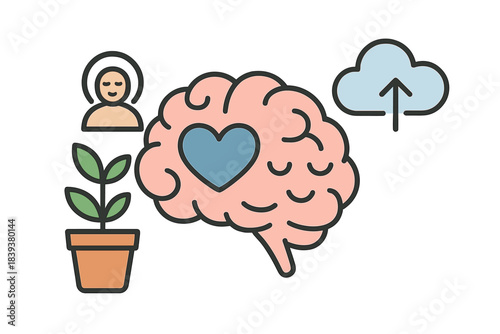 Mental health growth and emotional intelligence concept icons set