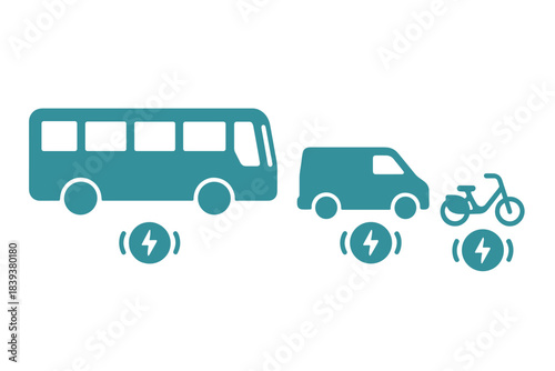 Electric vehicle charging icons for bus van and bicycle transport