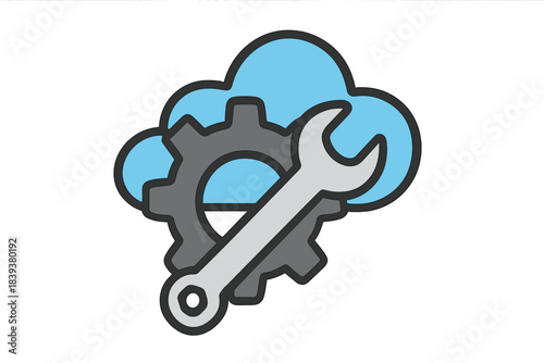 Cloud service maintenance and technical settings icon with wrench and gear