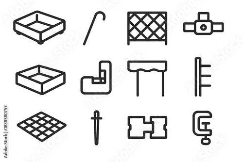 Modular Garden Components. Adaptable Garden Builds linear set: modular planter tray, flexible trellis rod, bed border panel, irrigation slot connector, soil frame insert, corner