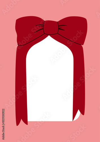 Minimalist hand drawn greeting card template with bow frame. Elegant vintage vector flat illustration for birthday, christmas, wedding, valentine's day etc.