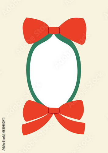 Elegant frame with red bows. Vector flat illustration in coquette aesthetic. Greeting card template for birthday, christmas, wedding, valentine's day etc.