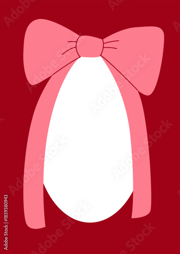 Minimalist hand drawn greeting card template with pink bow frame. Elegant vintage vector flat illustration for birthday, christmas, wedding, valentine's day etc.