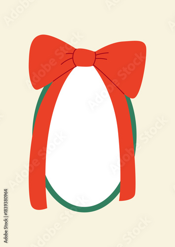 Minimalist hand drawn greeting card template with bow frame. Elegant vintage vector flat illustration for birthday, christmas, wedding, valentine's day etc.