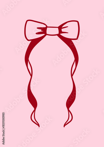Hand drawn coquette bow. Vector hand drawn illustration of elegant ribbon in vintage style. Holiday clipart for birthday, christmas, wedding, valentine's day etc.