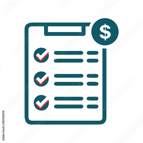 Checklist with dollar symbol icon in flat style