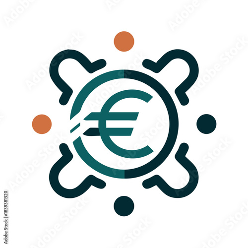 Euro currency icon with connected nodes in flat design