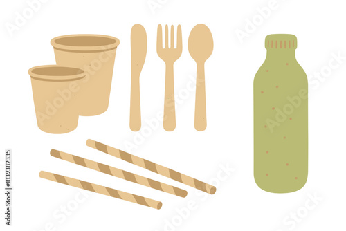 Biodegradable disposable tableware and drink bottle set for sustainable dining