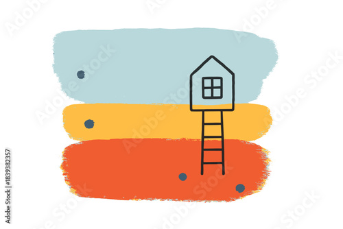 Minimalist treehouse outline on abstract colorful background