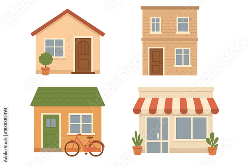 Simple residential and commercial building facades collection