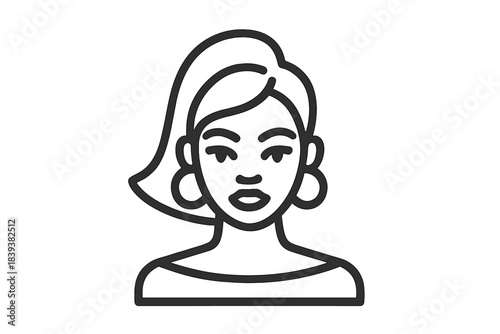 Stylized portrait of woman with high ponytail and large hoop earrings