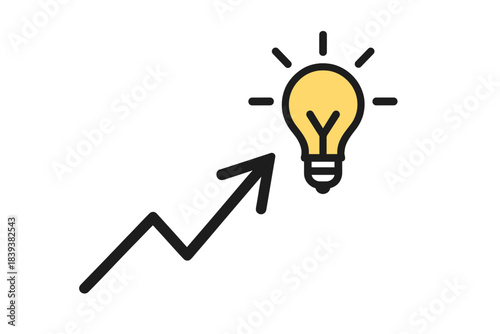 Business growth concept with upward trending arrow graph and lightbulb symbol