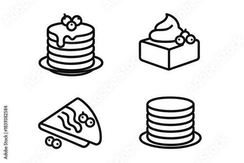 Four pastry icons with berries and cream topping for breakfast