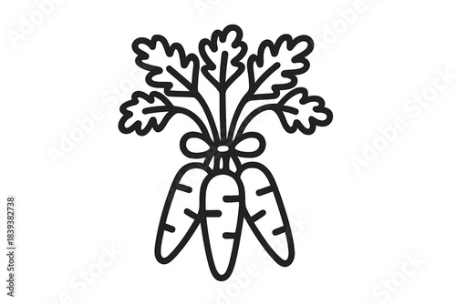 Group of fresh carrots tied together with a decorative bow