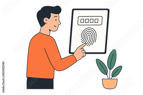 Man uses fingerprint scanner for digital access and security verification