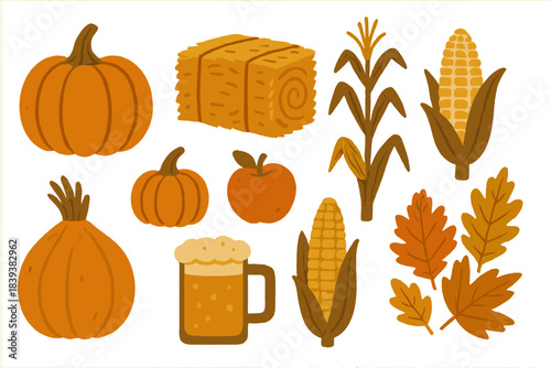 Rustic icons collection featuring harvest and autumn seasonal elements