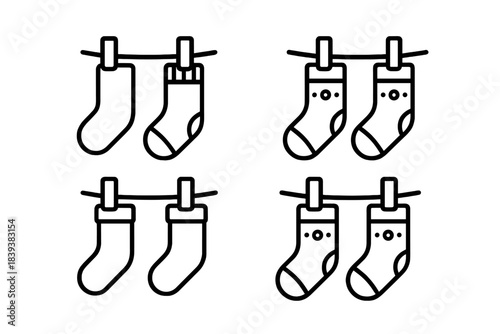 Four hanging Christmas stockings icons displayed on a clothesline