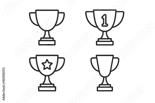 Four outline trophy icons representing achievement and competition awards