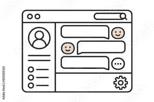 Abstract user interface window with chat bubbles and profile icon