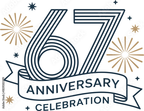 67 Years Anniversary Celebration with Typography Vector Template, Poster and Greeting Card Design Illustration