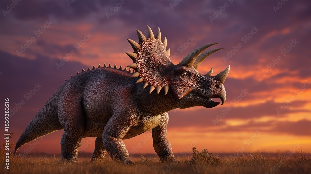 Fototapeta premium Triceratops horridus Walking Across Sunset Plains
